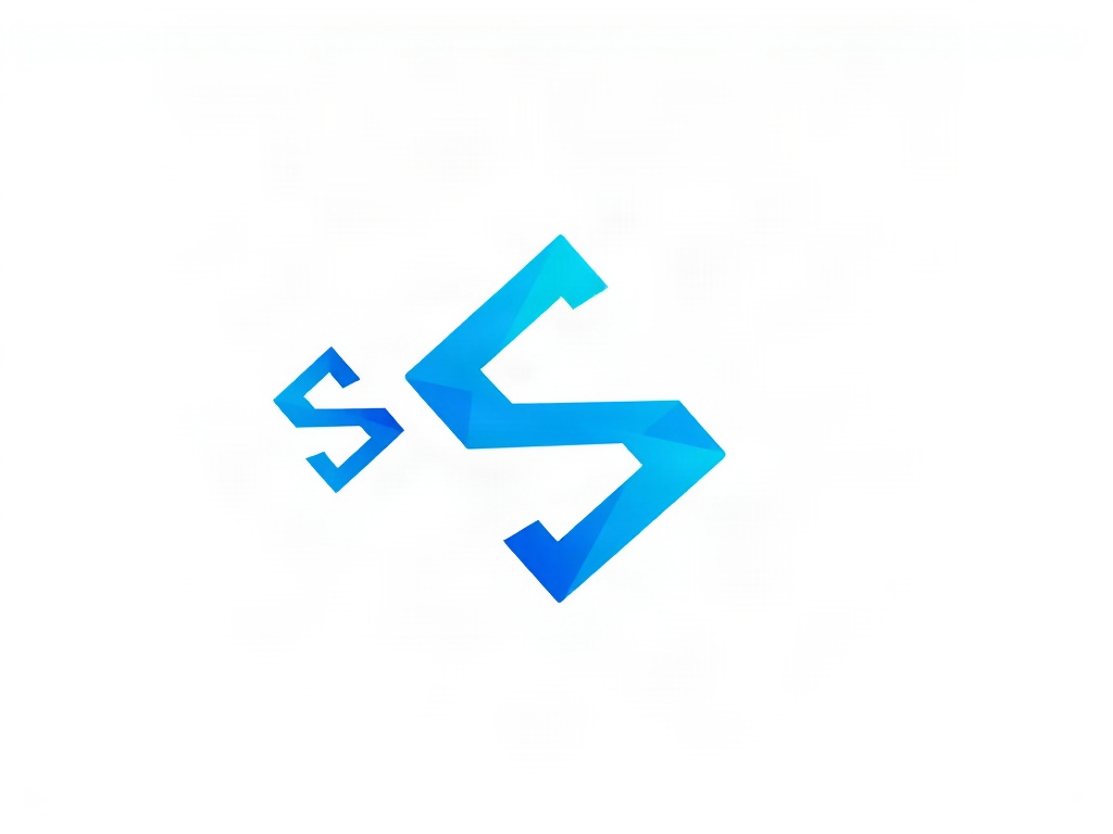 A modern logo concept with abstract geometric shapes forming a stylized 'S', using vibrant blue and gradient colors, on a white background, clean and minimal, 8k render